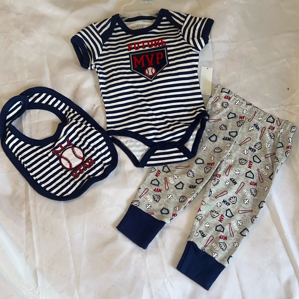Quacker Jack infant boy baseball Future MVP 3 - 6 months Bib Pants One Piece NEW